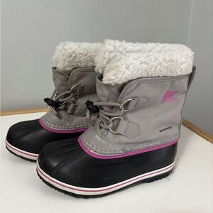 Sorel Black and Gray Winter Boots with Pink Trim